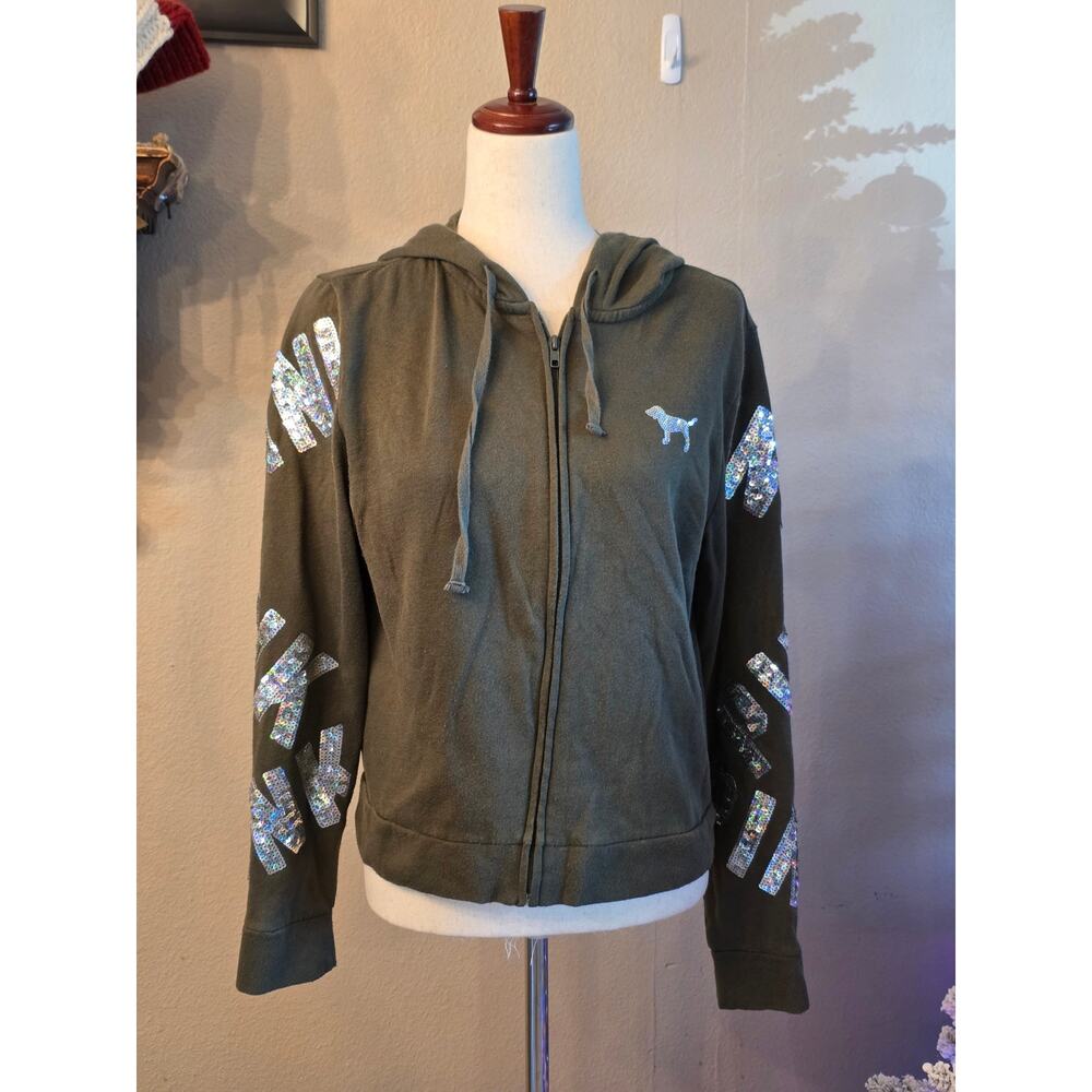 Victoria's Secret PINK Women's Full Zip Hoodie Bling Sequin SZ Medium